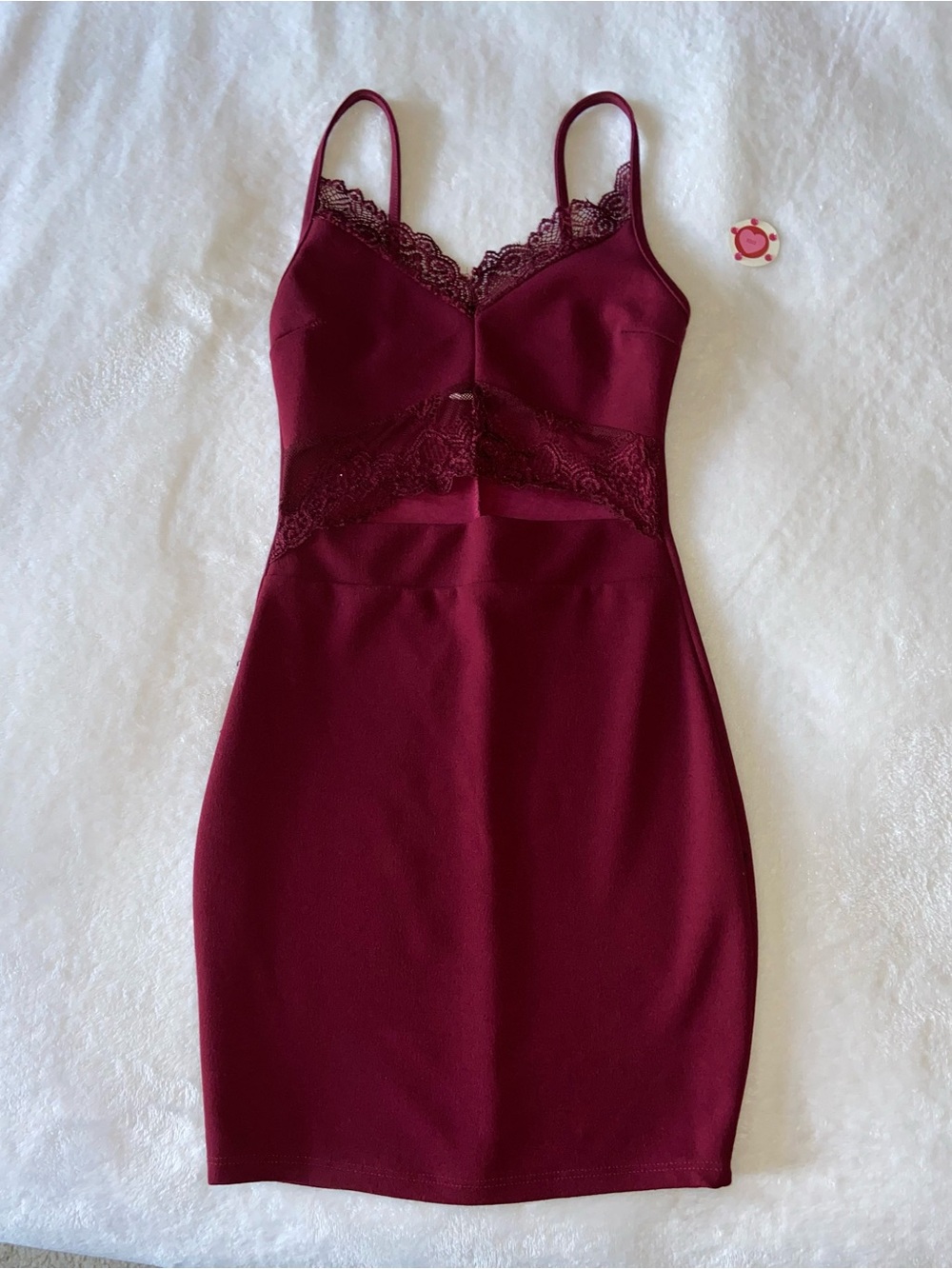 SHEIN Burgundy Lace-Trim Mini Dress